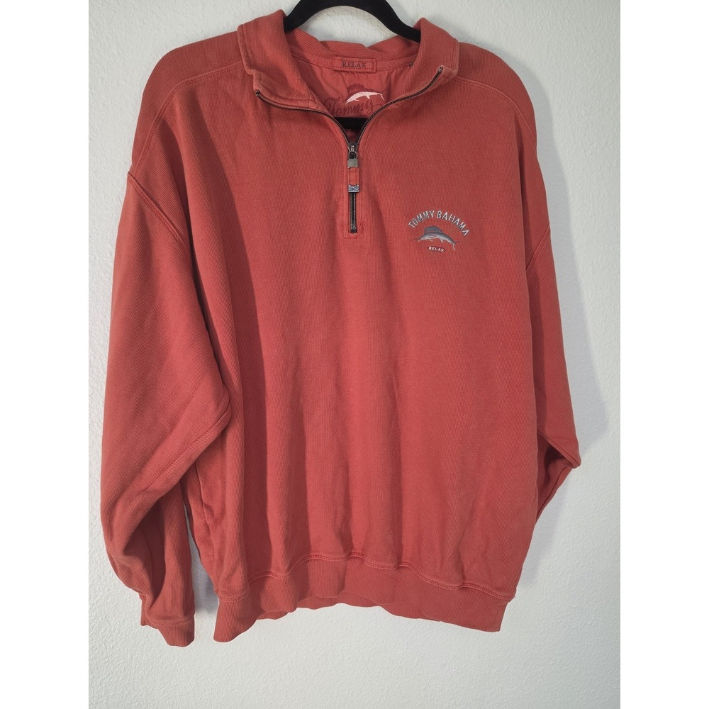 Tommy Bahama Sweatshirt Men L Red Solid Cotton Pullover Long Sleeve Casual Top